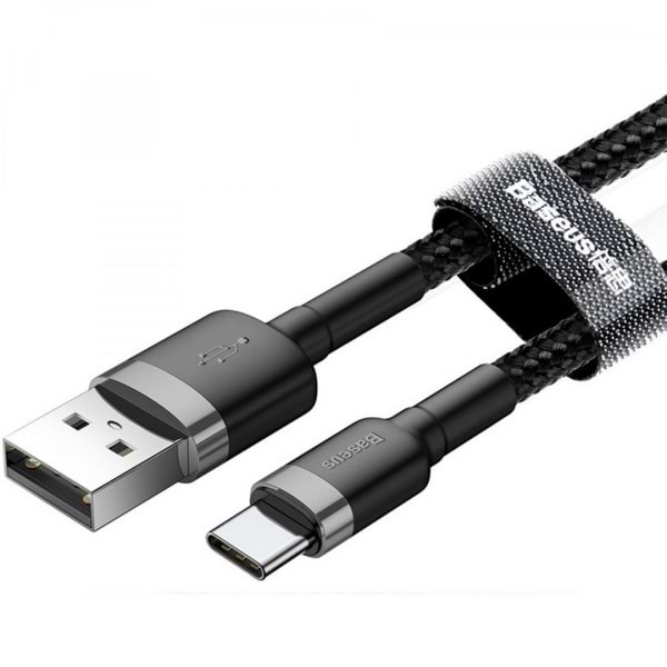 Фото - Кабель синхронізації даних Baseus Cafule Cable USB For Type-C 2A 2m Gray/Black (CATKLF-CG1)