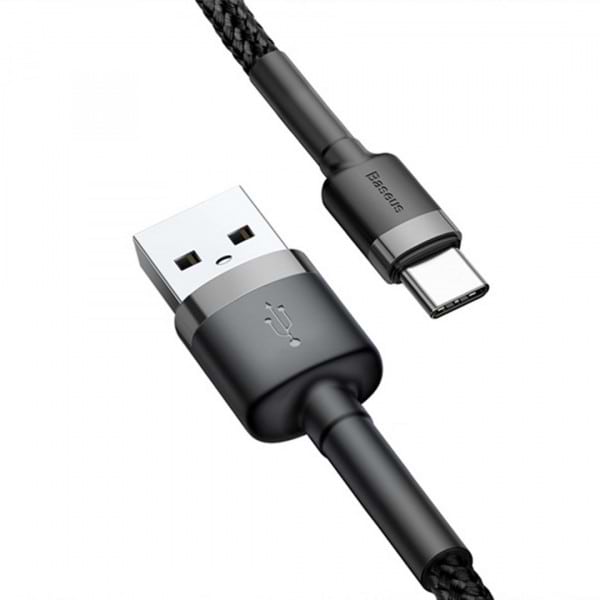 Фото - Кабель синхронізації даних Baseus Cafule Cable USB For Type-C 2A 2m Gray/Black (CATKLF-CG1)