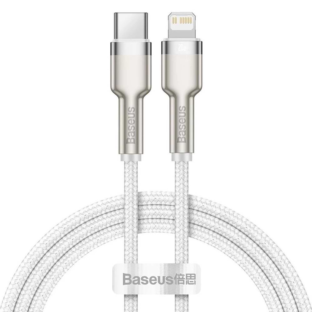 Кабель синхронізації даних Baseus Cafule Metal USB-C-Lightning 1m White (CATLJK-A02)