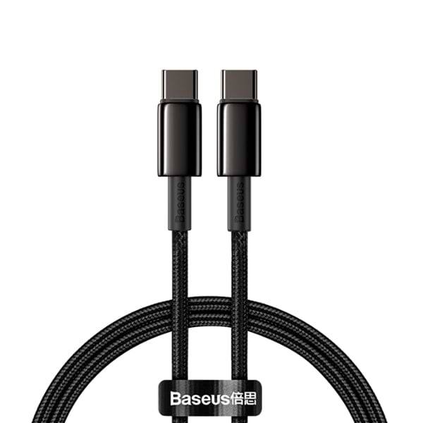 Перехідник Baseus Tungsten Gold Fast Charging USB-C-USB-C 1m Black (CATWJ-01) - Фото 1