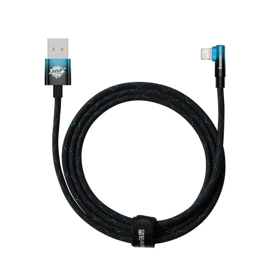 Кабель синхронізації даних Baseus MVP 2 Elbow-shaped Fast Charging Data Cable USB to iP 2.4A 2m Black/Blue (CAVP000121)