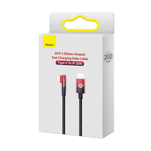 Фото - Кабель синхронізації даних Baseus MVP 2 Elbow-shaped Fast Charging Data Cable Type-C to iP 20W 2m Black/Red (CAVP000320)