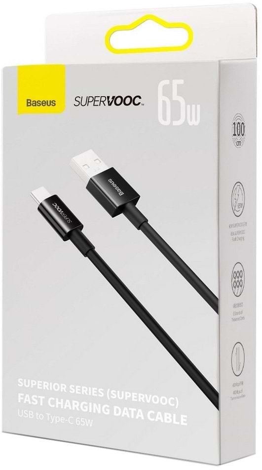 Фото - Кабель синхронизации данных Baseus Superior Series Fast Charging Data Cable USB to Type-C 65W SUPERVOOC 2 m Black (CAYS001001)