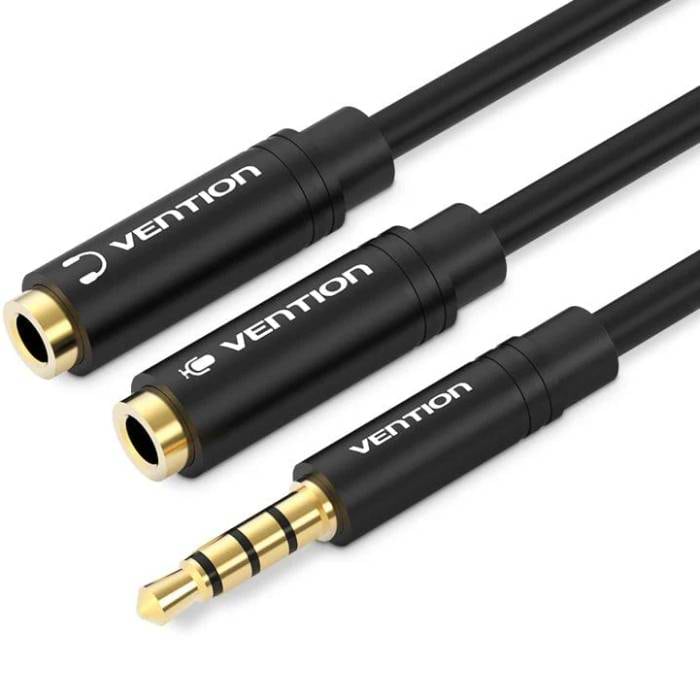 Перехідник аудіо Vention Jack 3.5mm 4pin M -> 2x3.5mm F Black (BBVBY)