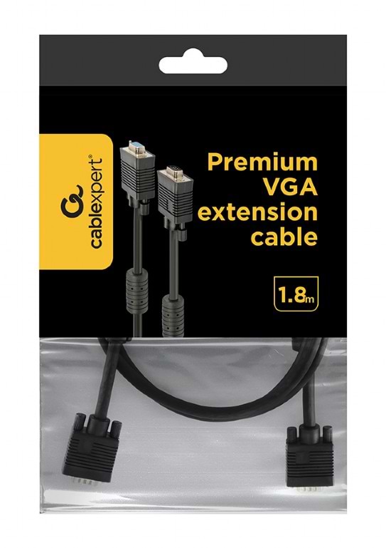 Фото - Уцінка - Кабель Cablexpert VGA -VGA (M/F), HD15 з 2-ма фер. кільцями1.8m Black (CC-PPVGAX-6B)
