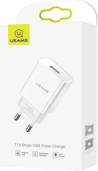 Фото - Сетевое зарядное устройство Usams US-CC075 T18 Single USB Travel Charger White (CC075TC01)