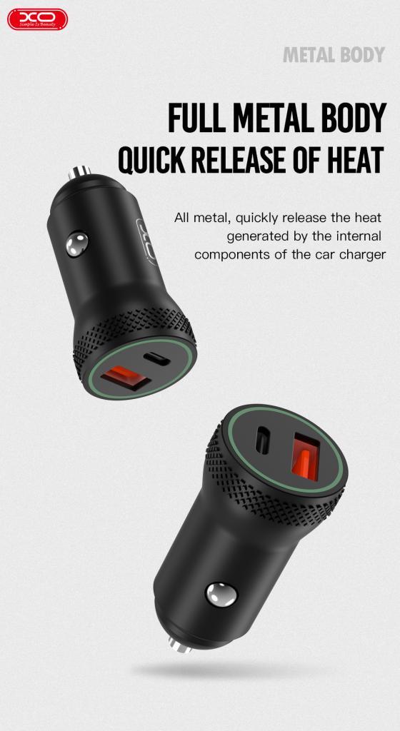 Фото - Автомобильное зарядное устройство XO 1 USB QC 3.0 + Type-C PD 18W Black (CC33-BK)