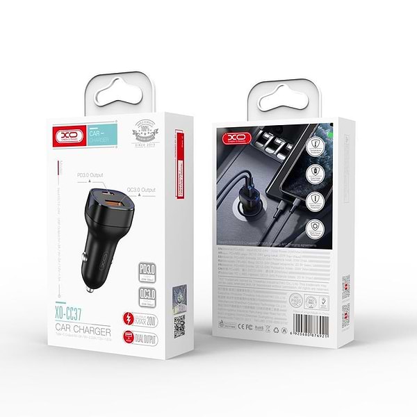 Фото - Автомобильное зарядное устройство XO 1 USB QC 3.0 + Type-C PD 20W White (CC37-WH)