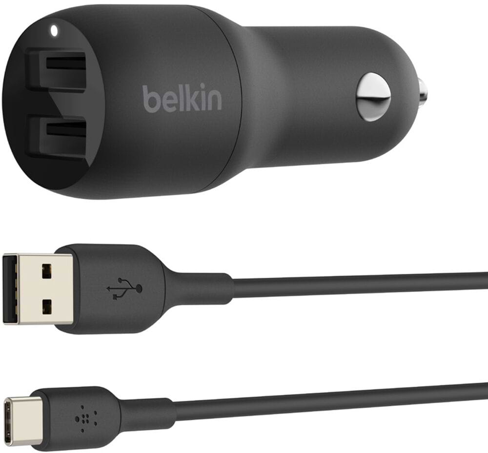 Автомобільний зарядний пристрій Belkin Car Charger 24W Dual USB-A USB-A - USB-C 1 m Black (CCE001BT1MBK)