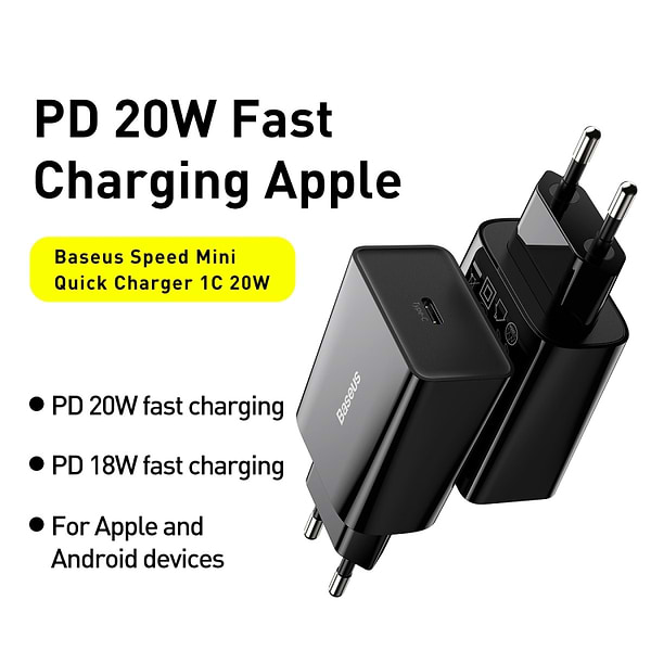 Фото - Сетевое зарядное устройство Baseus 20W QC 1С (CCFS-SN01) Black