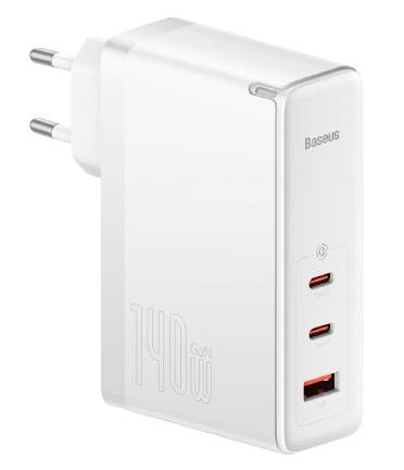 Сетевое зарядное устройство Baseus GaN5 Pro 140W 2 x Type-C + USB + Кабель Type-C - Type-C White (CCGP100202) - Фото 1