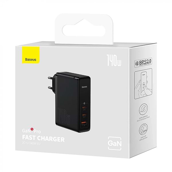 Фото - Сетевое зарядное устройство Baseus GaN5 Pro Fast Charger 2C+U 140W EU Black (CCGP100201)
