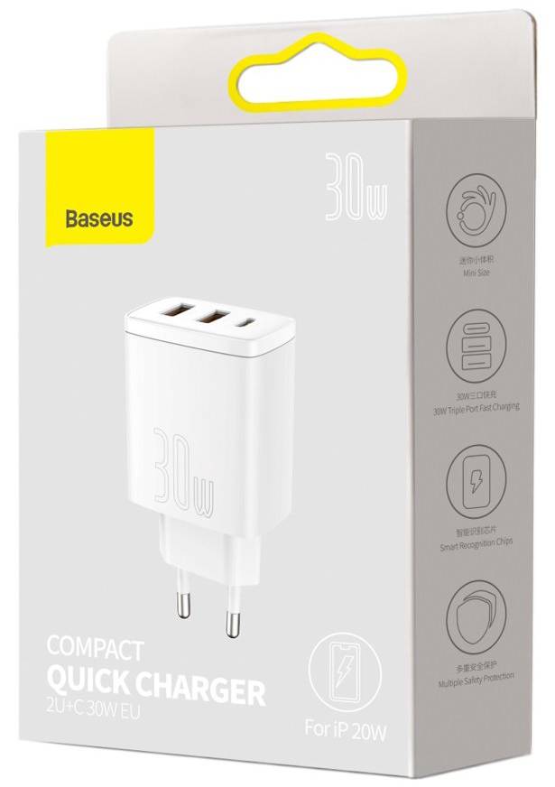Фото - Сетевое зарядное устройство Baseus Compact Quick Charger 30W QC+ PD White (CCXJ-E02)