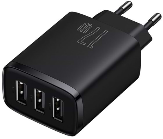 Фото - Мережевий зарядний пристрій Baseus Compact 17W 3 USB Black (CCXJ020101)