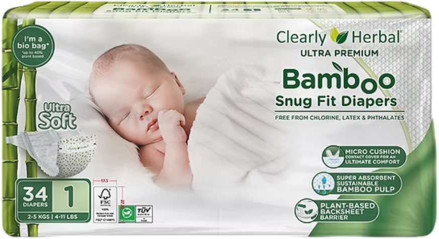 Одноразові підгузки Clealry Herbal Bamboo розмір 1 (2-5 кг) 34 шт. (1133)