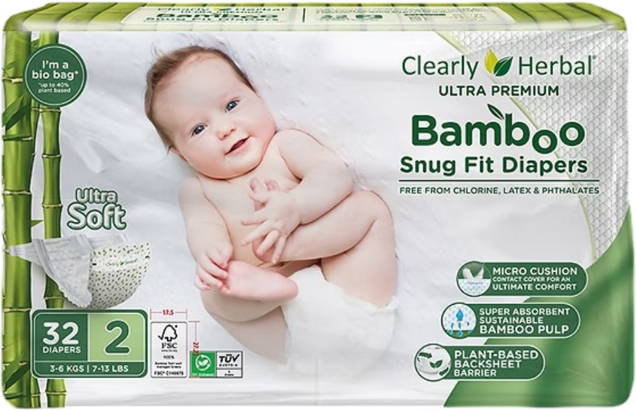 Одноразові підгузки Clealry Herbal Bamboo розмір 2 (3-6 кг) 32 шт. (1134)