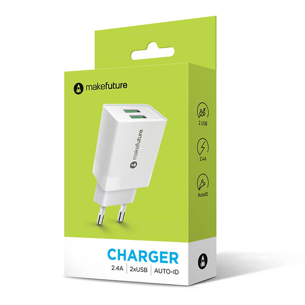 Фото - Сетевое зарядное устройство MakeFuture 2USB (2.4A) White (MCW-21WH)