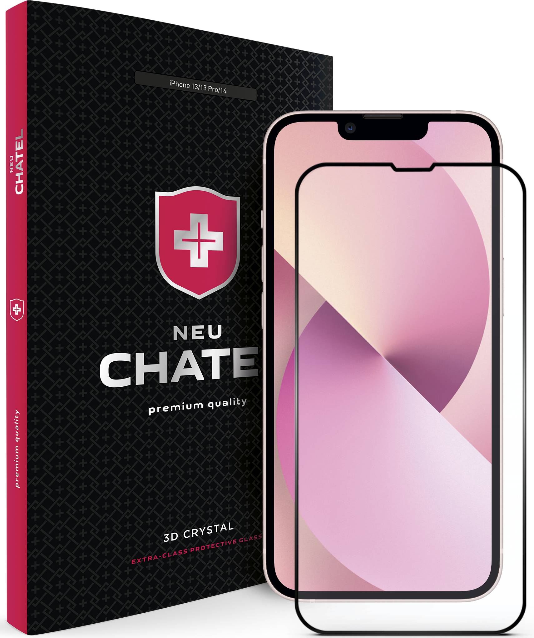 Защитное стекло для смартфона NEU Chatel Corning Gorilla Glass with Mesh for iPhone 13/13 Pro/14/16e Front Black (+NEU3D14B)
