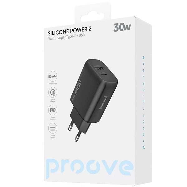 Фото - Сетевое зарядное устройство Proove Silicone Power 2 30W Type-C + USB Black (WCSP23110001)