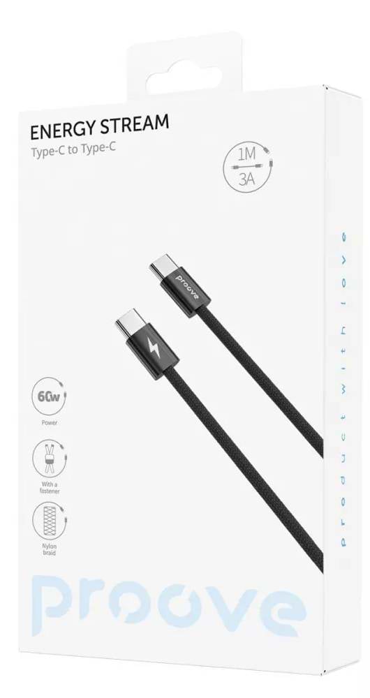 Фото - Кабель синхронизації даних Proove Energy Stream Type-C to Type-C 60W 1m Black (CCES60002201)