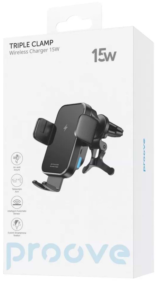 Фото - Автодержатель с беспроводной зарядкой Proove Triple Clamp15W Black (479210001)