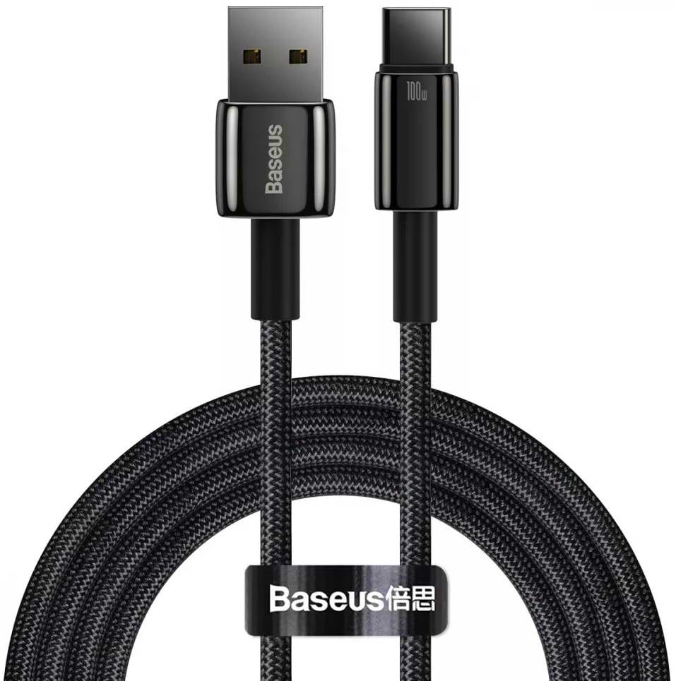 Кабель синхронізації даних Baseus Tungsten Gold Fast Charging USB to Type-C 100W 2m black (CAWJ000101) - Фото 1