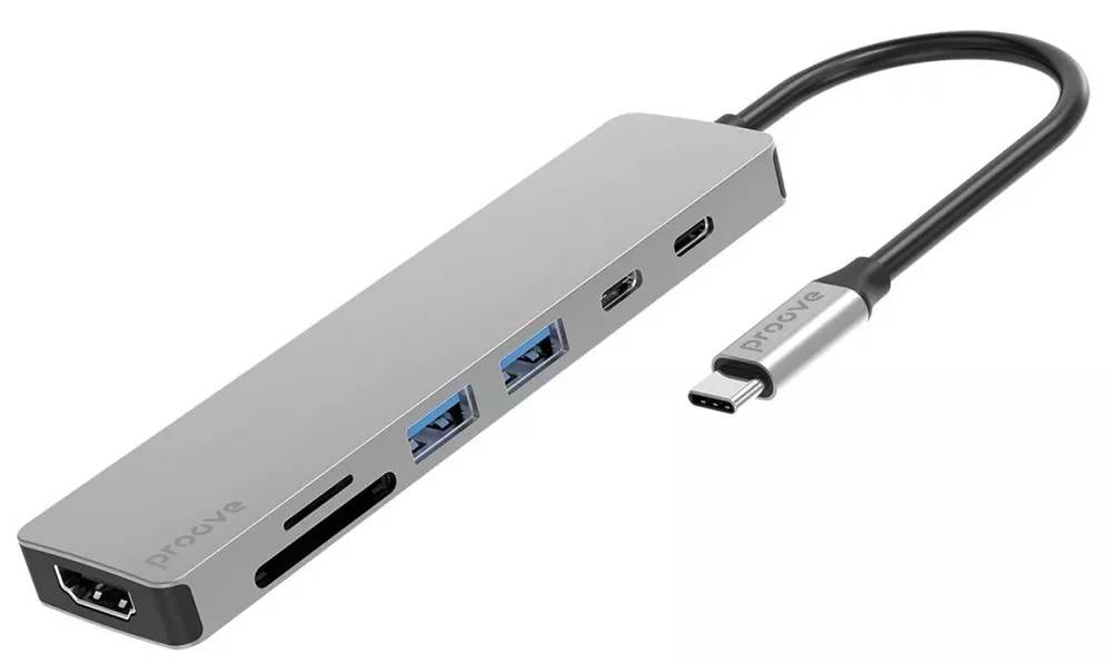 Хаб USB Proove Iron Link 7 in 1 (2хType-C + 2хUSB3.0 + HDMI + SD/TF) Silver (HBIL00222004) - Фото 1