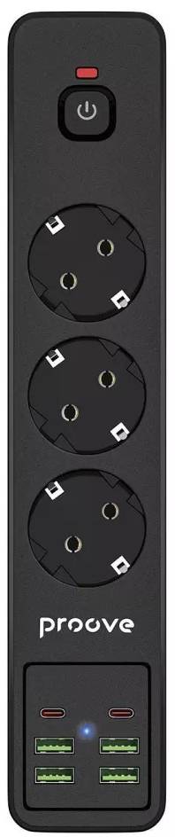 Фото - Мережевий фільтр Proove Power Strip P-03 3 розетки + 4 USB + 2 Type-C 2m Black (396830001)
