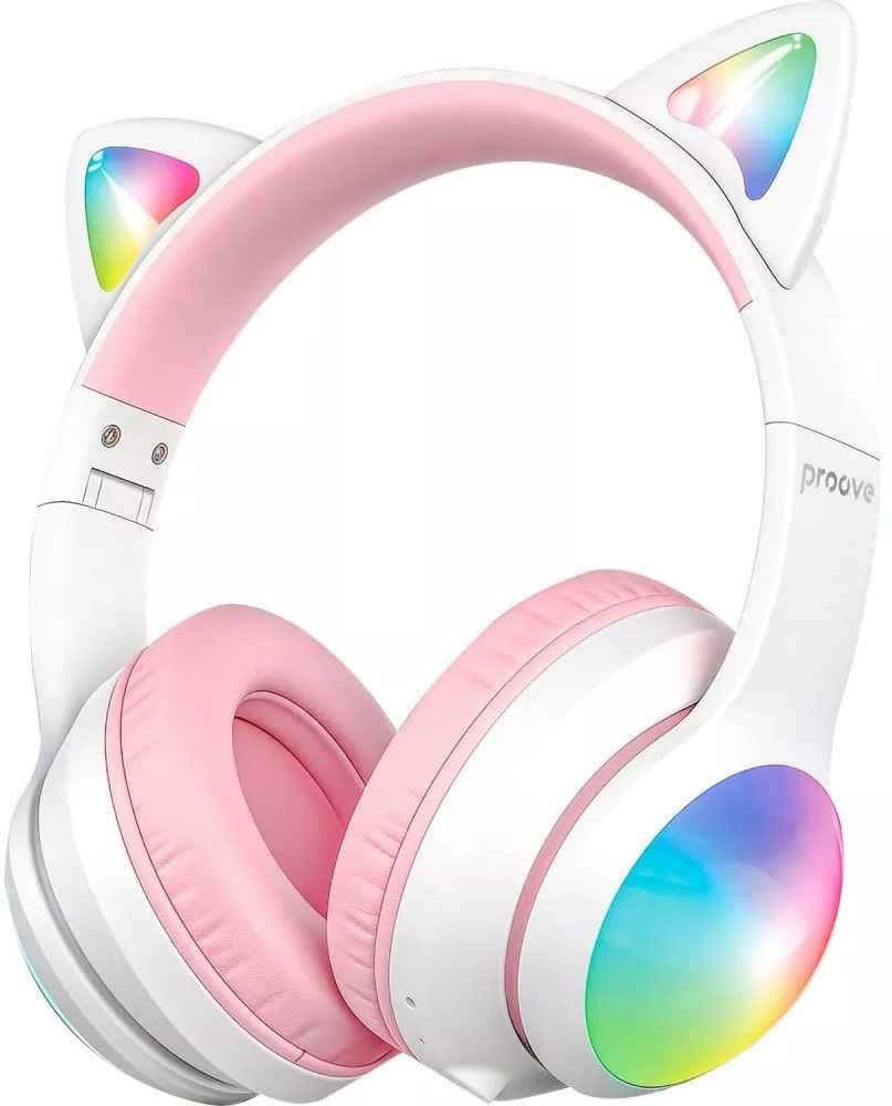 Навушники накладні бездротові Proove Kids LumiCat (APP) white/pink (HPLC0001AP25)