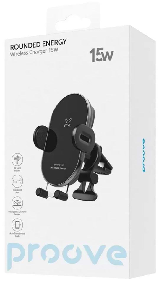 Фото - Автотримач з бездротовою зарядкою Proove Rounded Energy 15W Black (479230001)