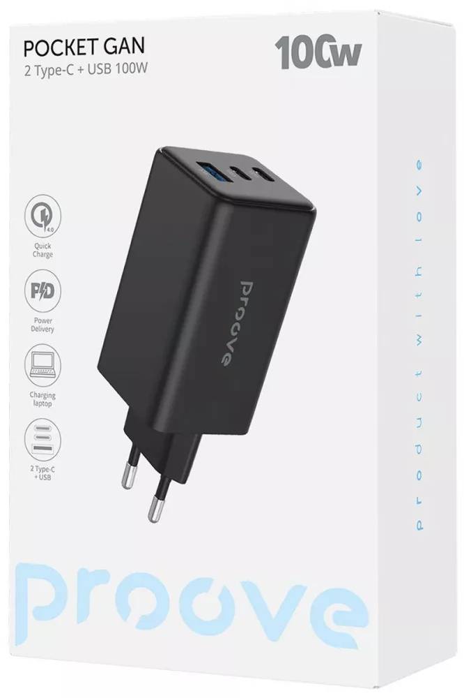 Фото - Мережевий зарядний пристрій Proove Pocket GaN 100W (2Type-C + USB) Black (WCPG10012201)