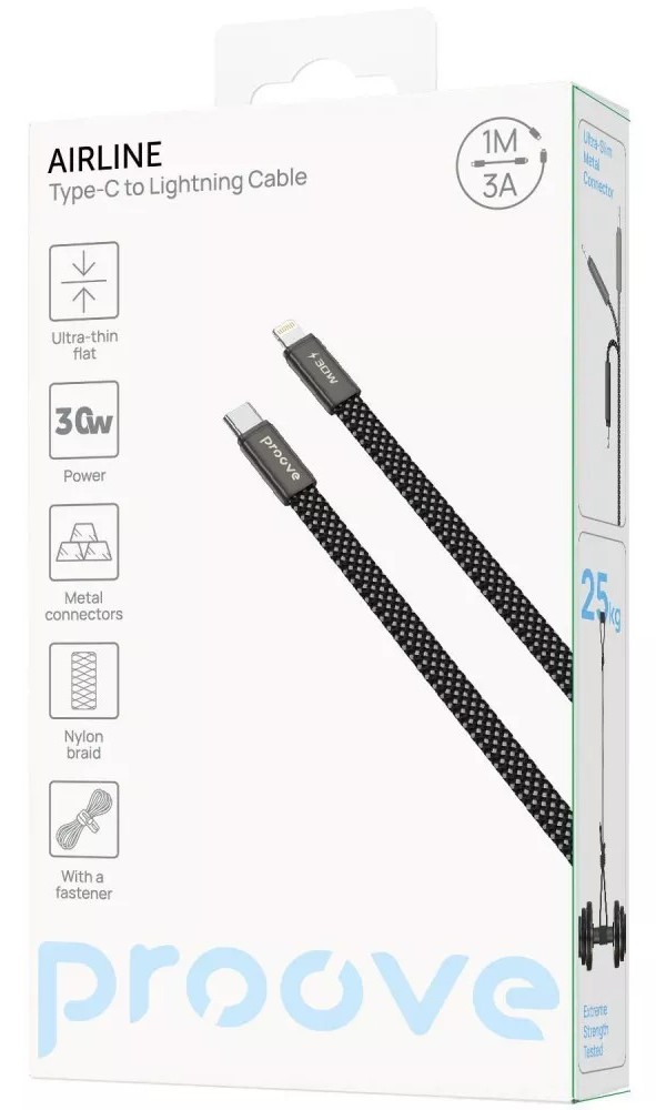 Фото - Кабель синхронізації даних Proove AirLine Type-C to Lightning 30W (1m) black (CCAI30002101)
