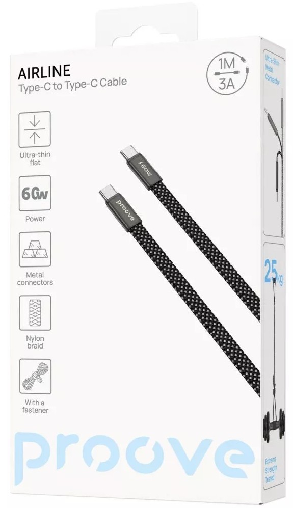 Фото - Кабель синхронизации данных Proove AirLine Type-C to Type-C 60W (1m) black (CCAI60002201)