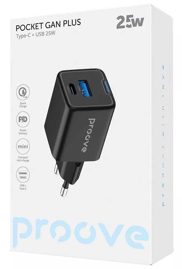 Фото - Мережевий зарядний пристрій Proove Pocket GaN 25W Type-C + USB black (WCPG25111201)