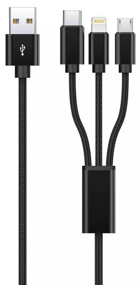 Кабель синхронізації даних Proove Triple Connection 3 in 1 Type-C + Micro USB + Lightning 1,2m Black (491920001)
