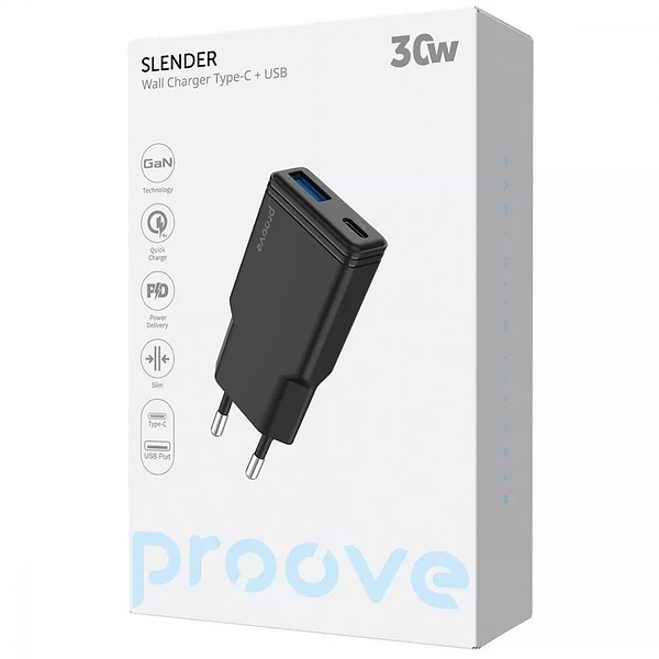 Фото - Сетевое зарядное устройство Proove Slender 30W (Type-C + USB) Black (WCSL30110001)