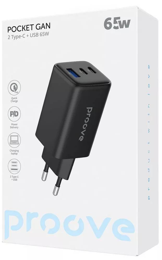 Фото - Мережевий зарядний пристрій Proove Pocket GaN 65W (2Type-C + USB) Black (WCPG65121201)