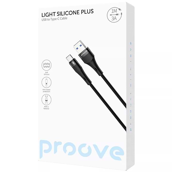 Фото - Кабель Proove Light Silicone Plus USB to Type-C 3A 1m Black (CCLS15001201)