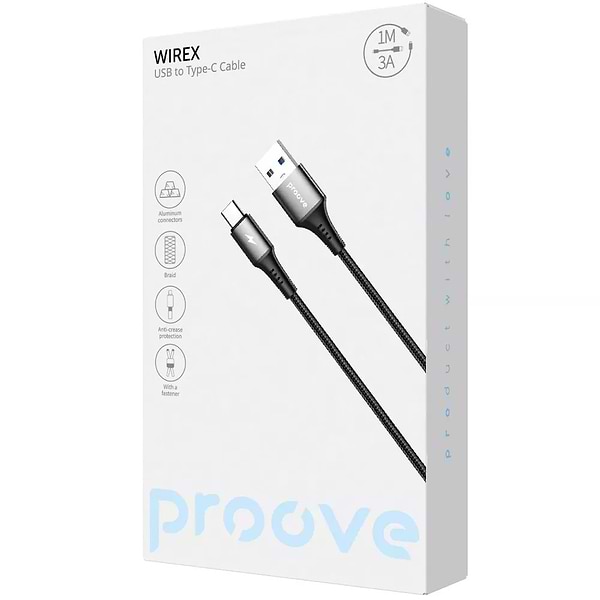 Фото - Кабель Proove WireX USB to Type-C 3A 1m Black (CCWX15001201)