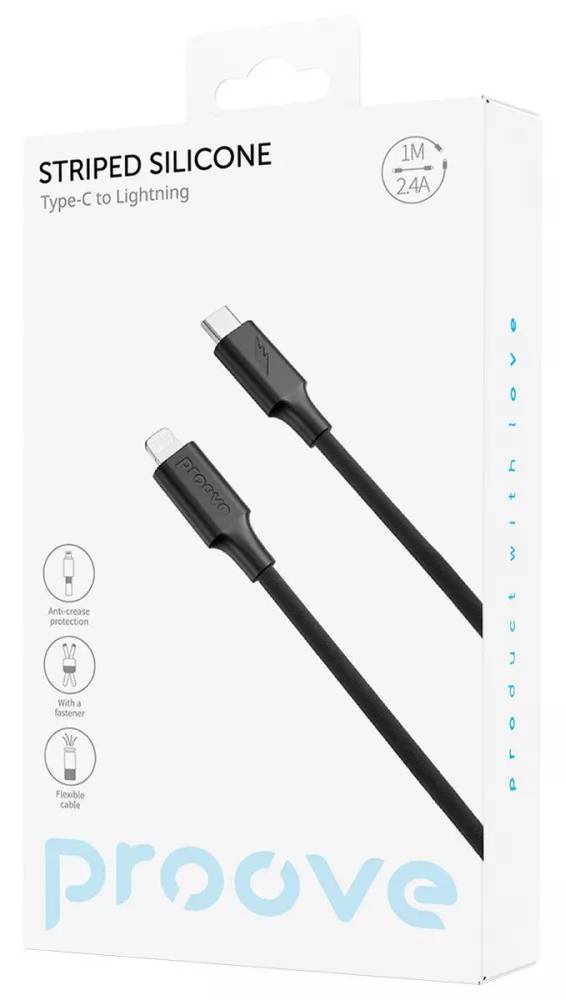 Фото - Кабель синхронизации данных Proove Striped Silicone Type-C to Lightning 1m Black (CCSS00002101)