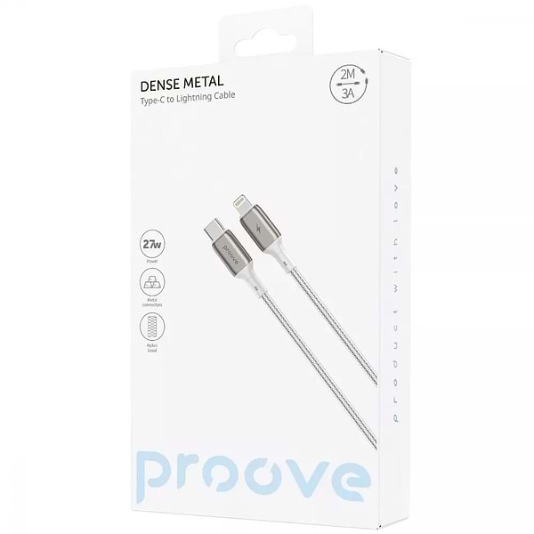 Фото - Кабель синхронізації даних Proove Dense Metal Type-C to Lightning 27W (2m) white (CCDM27002122)