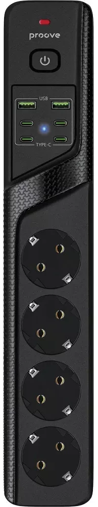 Мережевий фільтр Proove Power Strip P-04C 4 р +2 USB +4 Type-C 3m Black (PSPS25002431)