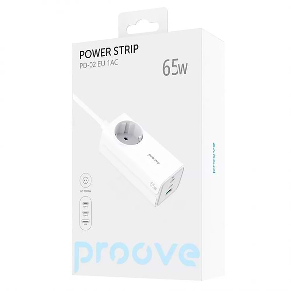 Фото - Сетевой фильтр Proove Power Strip PD-02 65W (2 Type-C + 1USB) White (PSP165210001)