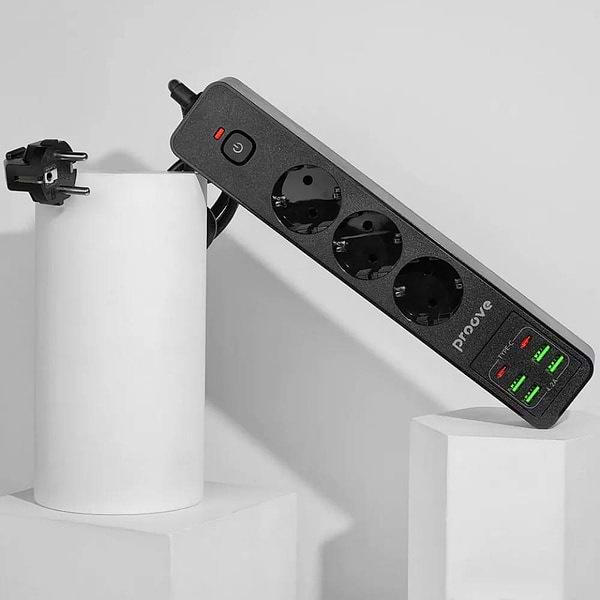 Фото - Мережевий фільтр Proove Power Strip P-03 3 розетки + 4 USB + 2 Type-C 2m Black (396830001)