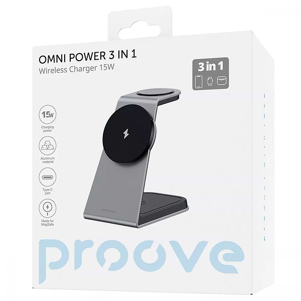 Фото - Бездротовий зарядний пристрій Proove Omni Power 3 in 1 Gray