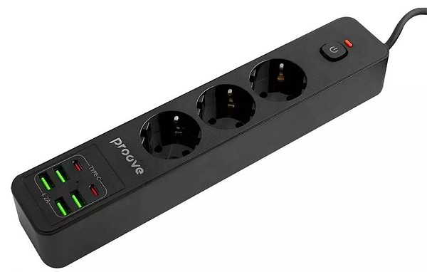 Фото - Мережевий фільтр Proove Power Strip P-03 3 розетки + 4 USB + 2 Type-C 2m Black (396830001)