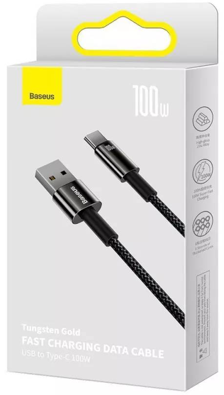 Фото - Кабель синхронізації даних Baseus Tungsten Gold Fast Charging USB to Type-C 100W 2m black (CAWJ000101)