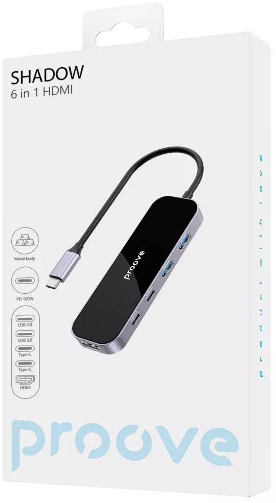 Фото - Хаб USB Proove  Shadow 2хUSB3.0+Type-C+PD100W+HDMI (HBSW10221205)