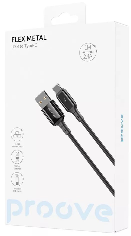 Фото - Кабель синхронизації даних Proove Flex Metal Type-C 2.4A 1m Black (CCFM20001201)
