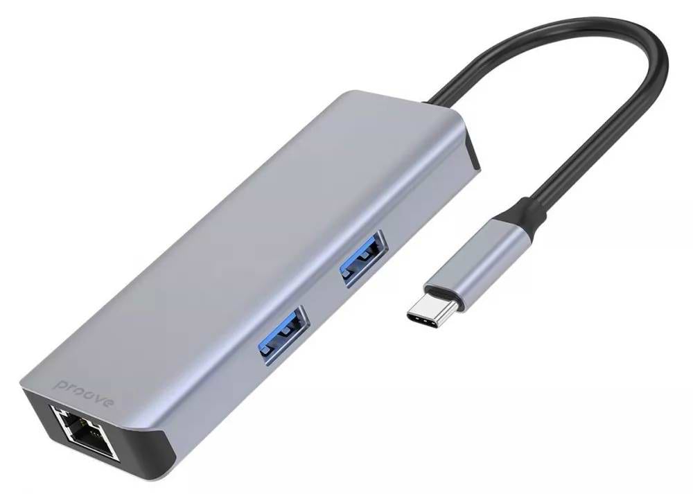 Хаб USB Proove Iron Link 6 in 1 (2*USB3.0 + SD/TF + RJ45 + HDMI) Silver - Фото 1